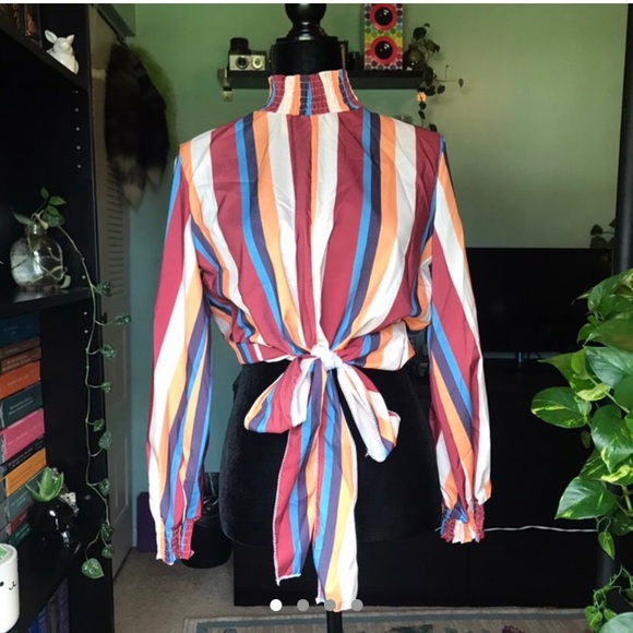 Turtle neck long sleeve blouse Stripe Sz M - Picture 1 of 4